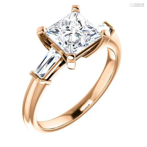 Natural 1.82 CTW Princess Cut & Baguettes 3-Stone