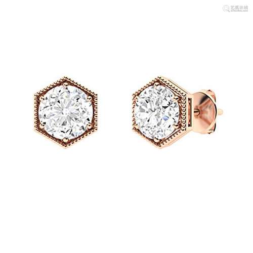 0.96 CTW Diamond Studs Earrings 18K Rose Gold