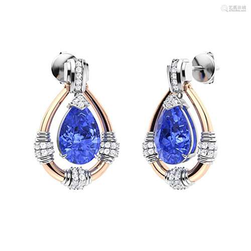 5.55 CTW Ceylon Sapphire & Diamond Drops Earrings 14K