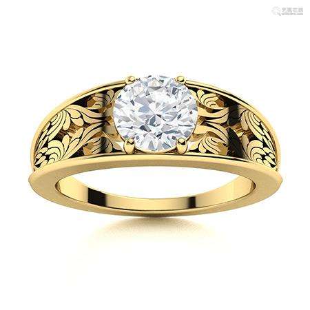 Natural 0.62 CTW Diamond Solitaire Ring 18K Yellow Gold