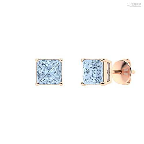 2.2 CTW Aquamarine Studs Earrings 14K Rose Gold