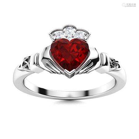 Natural 0.66 CTW Garnet & Diamond Engagement Ring 18K