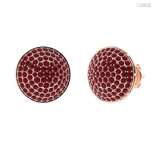 2.55 CTW Ruby Halo Earrings 18K Rose Gold