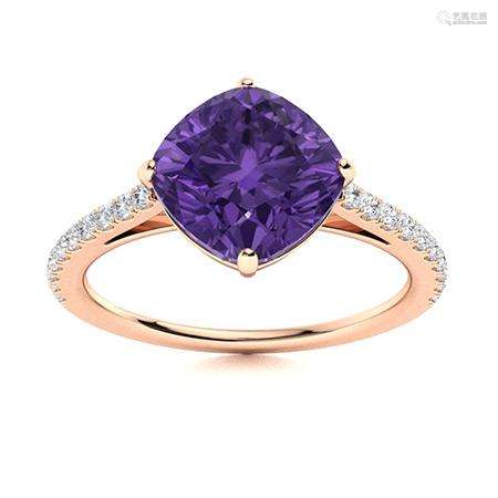 Natural 1.35 CTW Amethyst & Diamond Engagement Ring 14K