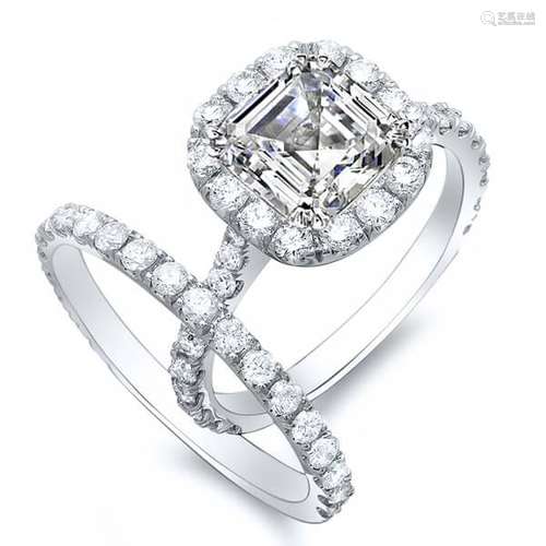 Natural 2.12 CTW Halo Asscher Cut Diamond Engagement