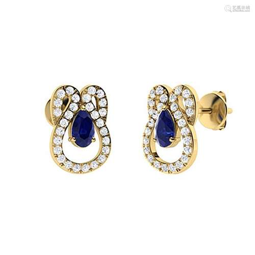 0.98 CTW Sapphire & Diamond Drops Earrings 18K Yellow