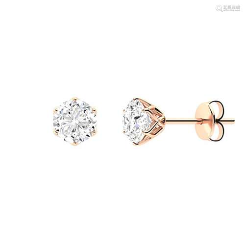 1.26 CTW Diamond Studs Earrings 18K Rose Gold