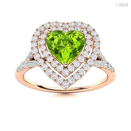 Natural 1.26 CTW Peridot & Diamond Engagement Ring 18K