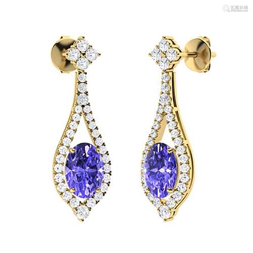 3.04 CTW Tanzanite & Diamond Drops Earrings 18K Yellow