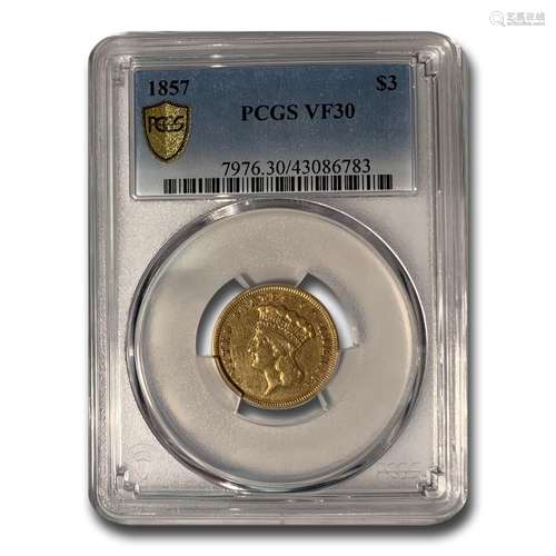 1857 $3 Gold Princess VF-30 PCGS