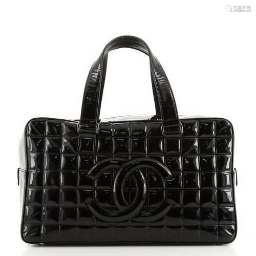 Chanel Chocolate Bar CC Bowler Bag Quilted Patent Large