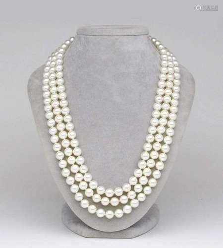 White Japanese Akoya Triple Strand Pearl Necklace,