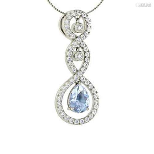 1.01 ctw Aquamarine & Diamond Necklace 18K White Gold