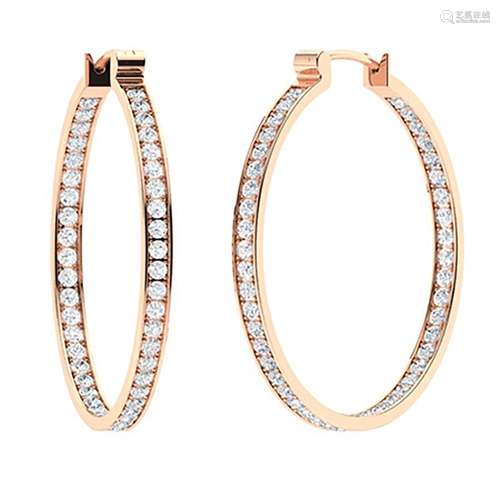 0.94 CTW White Topaz Hoops Earrings 14K Rose Gold