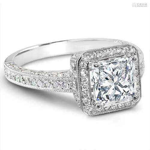 Natural 3.02 CTW Halo Princess Cut Micro Pave Diamond