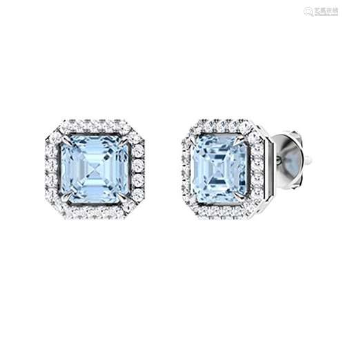 1.25 CTW Aquamarine & Diamond Halo Earrings 14K White