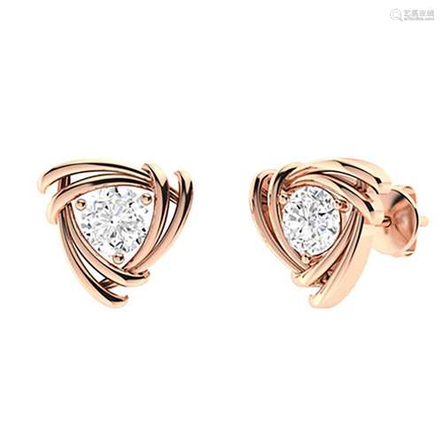 2.14 CTW White Topaz Studs Earrings 14K Rose Gold