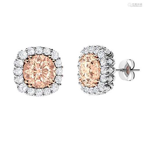 3.3 CTW Morganite Halo Earrings 14K White Gold