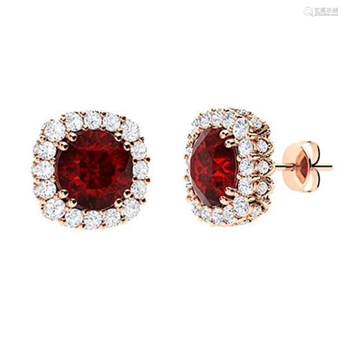 3.3 CTW Garnet & Diamond Halo Earrings 14K Rose Gold