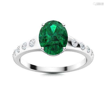 Natural 2.47 CTW Emerald & Diamond Engagement Ring 18K