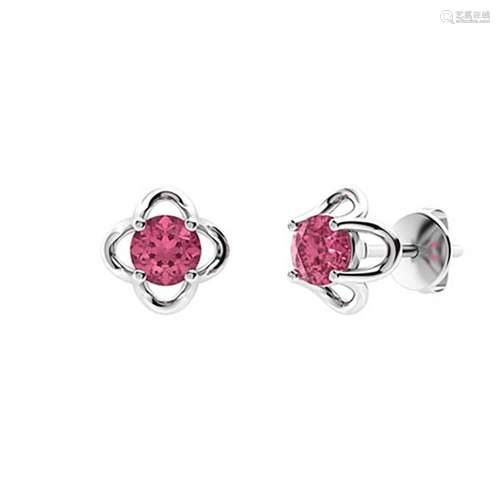 1.26 CTW Pink Tourmaline Studs Earrings 14K White Gold