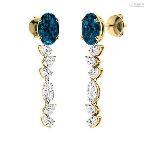 2.88 CTW London Blue Topaz Drops Earrings 18K Yellow