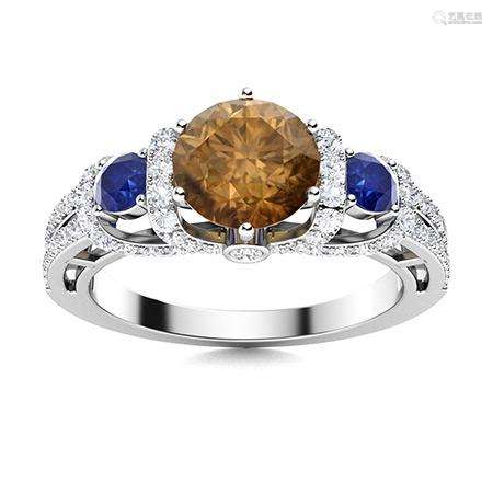 Natural 1.86 CTW Sapphire, Brown & White Diamond