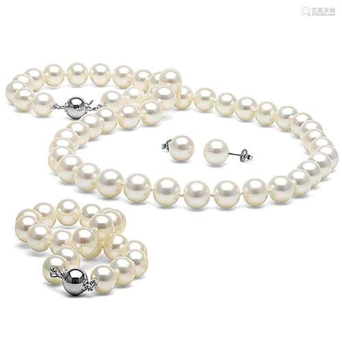 White Elite Collection 3-Piece Pearl Set, 8.5-9.0mm