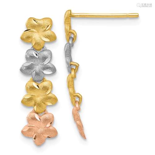 14k Tri-Color Plumeria Earrings - 31 mm