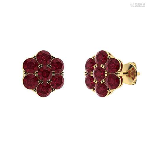 2.21 CTW Ruby Halo Earrings 14K Yellow Gold