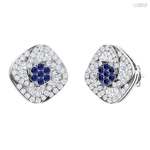 1.44 CTW Sapphire Halo Earrings 18K White Gold