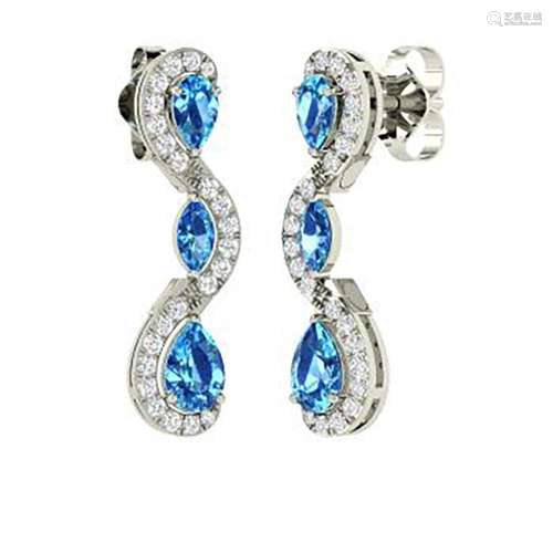 2.24 CTW Blue Topaz Chandelier Earrings 18K White Gold