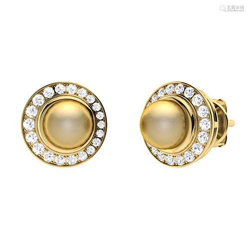 1.95 CTW Diamond & Golden Pearl Halo Earrings 14K