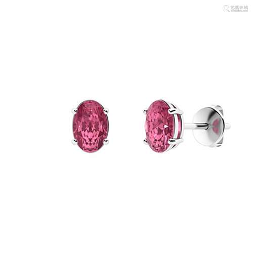 4.1 CTW Pink Tourmaline Studs Earrings 14K White Gold