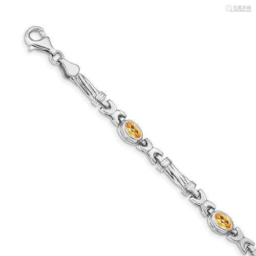 14k White Gold Citrine Fancy Link Bracelet - 7 in.