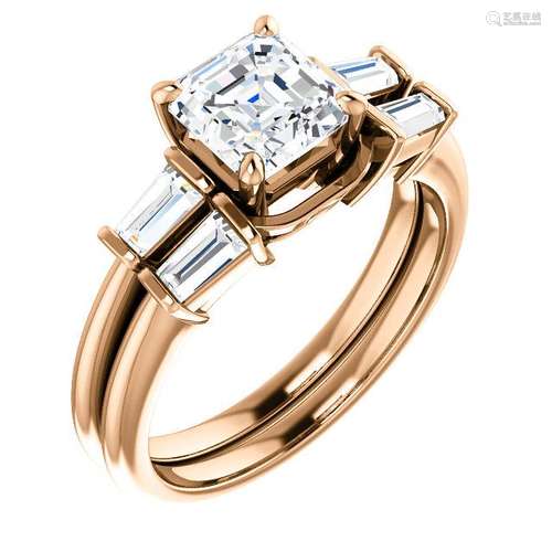 Natural 2.12 CTW Asscher Cut & Baguette Diamond Bridal