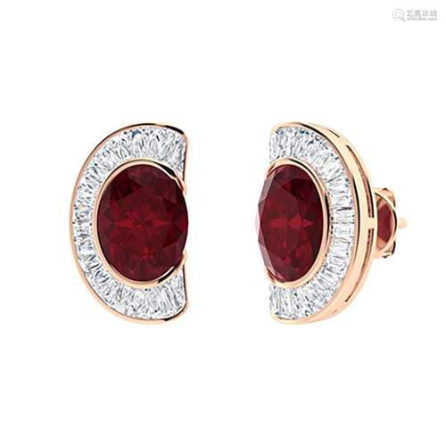 3.38 CTW Ruby & Diamond Halo Earrings 14K Rose Gold