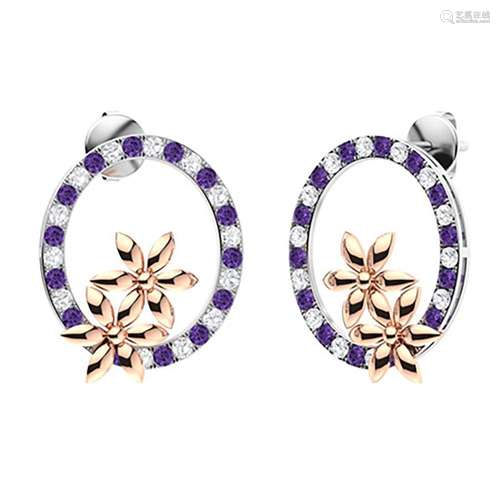 1.52 CTW Amethyst & Diamond Halo Earrings 14K White