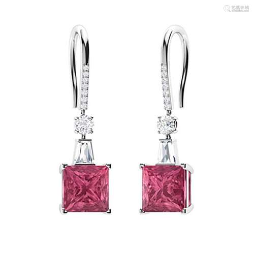 1.746 CTW Pink Tourmaline Drops Earrings 18K White Gold