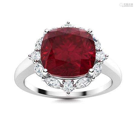 Natural 3.49 CTW Ruby & Diamond Engagement Ring 14K