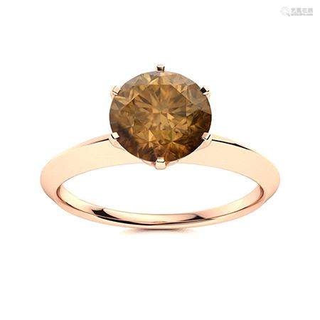 Natural 1.02 CTW Brown Diamond Solitaire Ring 18K Rose