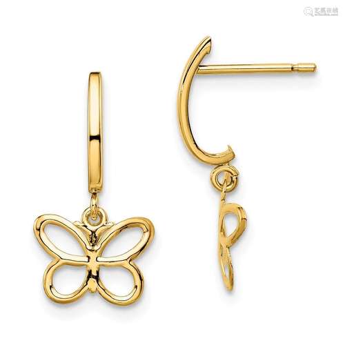 14k Butterfly Dangle Post Earrings - 34 mm