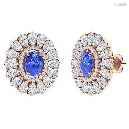 7.09 CTW Ceylon Sapphire Halo Earrings 18K Rose Gold