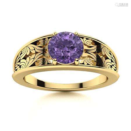 Natural 0.61 CTW Iolite Solitaire Ring 14K Yellow Gold