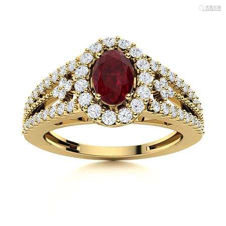 Natural 0.99 CTW Ruby & Diamond Engagement Ring 14K