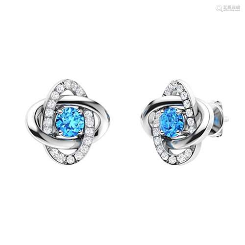 0.84 CTW Blue Topaz & Diamond Halo Earrings 14K White