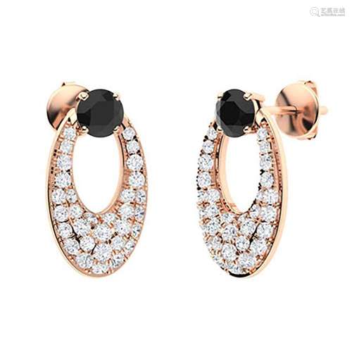 1.3 CTW Black Diamond & Diamond Drops Earrings 18K Rose