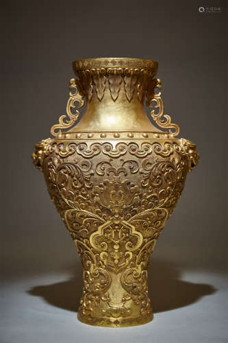 唐 銅鎏金纏枝紋花瓶
