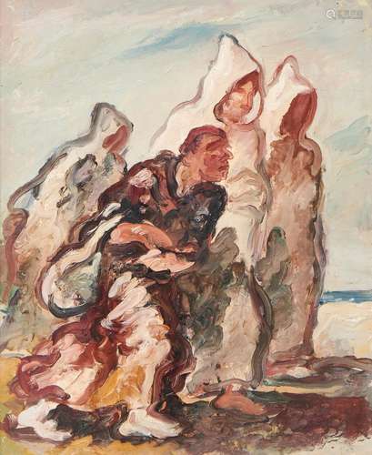 FELICE CARENA 1879-1966 Frati sul mare-Friars on the sea