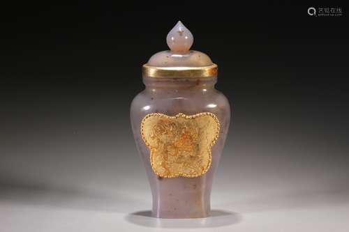 Gold-plated Agate and Silver Vase